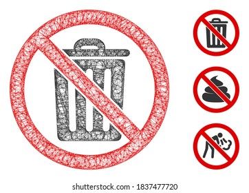Mesh no dustbin polygonal web 2d vector illustration. Carcass model is based on no dustbin flat icon. Triangle network forms abstract no dustbin flat carcass.