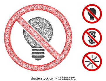 Mesh no electric bulb polygonal web icon vector illustration. Abstraction is based on no electric bulb flat icon. Triangle mesh forms abstract no electric bulb flat carcass.