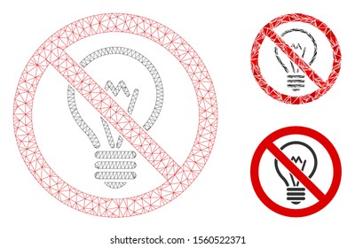 Mesh no electric lamp model with triangle mosaic icon. Wire carcass triangular mesh of no electric lamp. Vector mosaic of triangle elements in various sizes, and color shades.