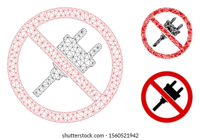 Mesh no electric plug model with triangle mosaic icon. Wire carcass triangular mesh of no electric plug. Vector mosaic of triangle parts in variable sizes, and color tinges.