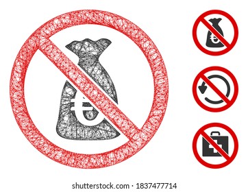 Mesh no euro funds polygonal web icon vector illustration. Carcass model is based on no euro funds flat icon. Triangular net forms abstract no euro funds flat carcass.