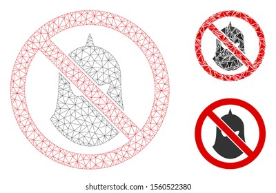Mesh no executioner balaclava model with triangle mosaic icon. Wire carcass triangular network of no executioner balaclava. Vector mosaic of triangle parts in various sizes, and color shades.