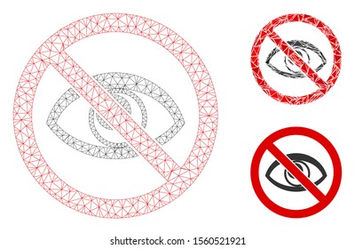 Mesh no eye model with triangle mosaic icon. Wire frame triangular mesh of no eye. Vector mosaic of triangles in different sizes, and color shades. Abstract 2d mesh no eye,