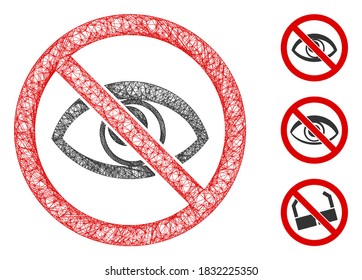 Mesh no eye polygonal web icon vector illustration. Carcass model is based on no eye flat icon. Triangular mesh forms abstract no eye flat carcass.