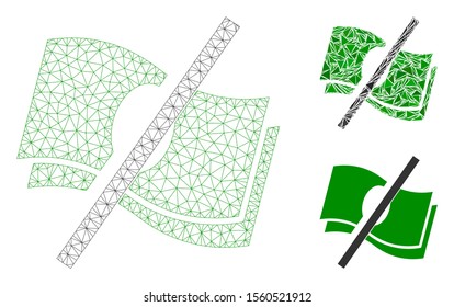 Mesh no fee model with triangle mosaic icon. Wire carcass triangular mesh of no fee. Vector mosaic of triangles in variable sizes, and color tints. Abstract flat mesh no fee, designed with triangles.