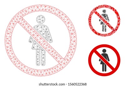 Mesh no female model with triangle mosaic icon. Wire carcass triangular mesh of no female. Vector mosaic of triangle elements in variable sizes, and color hues. Abstract 2d mesh no female,