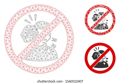 Mesh no fightning model with triangle mosaic icon. Wire frame polygonal mesh of no fightning. Vector composition of triangle parts in various sizes, and color tints. Abstract 2d mesh no fightning,