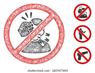Mesh no fightning polygonal web icon vector illustration. Carcass model is based on no fightning flat icon. Triangle mesh forms abstract no fightning flat carcass.