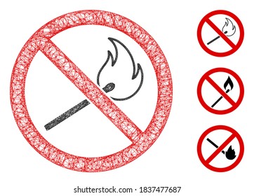 Mesh no fired match polygonal web 2d vector illustration. Model is based on no fired match flat icon. Triangular network forms abstract no fired match flat model.