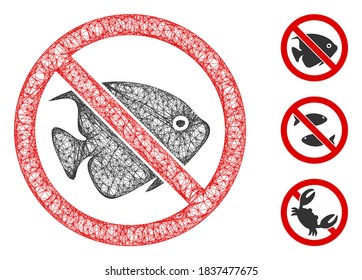 Mesh no fish polygonal web 2d vector illustration. Model is based on no fish flat icon. Triangle net forms abstract no fish flat model.