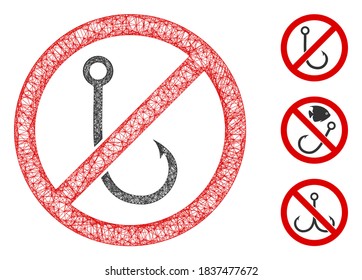 Mesh no fishing hook polygonal web icon vector illustration. Carcass model is created from no fishing hook flat icon. Triangular network forms abstract no fishing hook flat model.