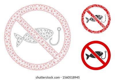 Mesh no fishing model with triangle mosaic icon. Wire carcass polygonal mesh of no fishing. Vector mosaic of triangle parts in variable sizes, and color shades. Abstract 2d mesh no fishing,