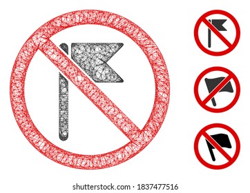 Mesh no flag polygonal web icon vector illustration. Carcass model is based on no flag flat icon. Triangular network forms abstract no flag flat carcass.