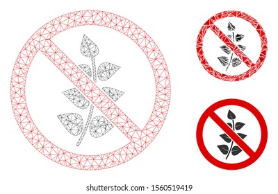 Mesh no flora plant model with triangle mosaic icon. Wire carcass polygonal mesh of no flora plant. Vector composition of triangle elements in variable sizes, and color tinges.
