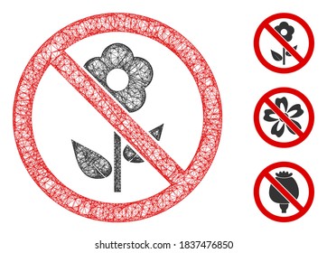 Mesh no flower polygonal web icon vector illustration. Carcass model is created from no flower flat icon. Triangle mesh forms abstract no flower flat model.