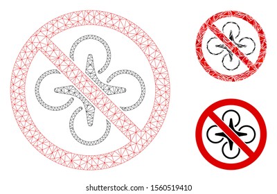 Mesh no fly drone model with triangle mosaic icon. Wire carcass polygonal mesh of no fly drone. Vector composition of triangle elements in various sizes, and color tones.