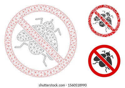 Mesh no fly insect model with triangle mosaic icon. Wire frame polygonal network of no fly insect. Vector mosaic of triangle parts in various sizes, and color tones. Abstract flat mesh no fly insect,