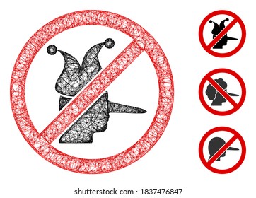 Mesh no fool clown polygonal web symbol vector illustration. Model is created from no fool clown flat icon. Triangular mesh forms abstract no fool clown flat model.