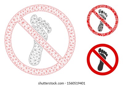 Mesh no footprint model with triangle mosaic icon. Wire carcass polygonal network of no footprint. Vector collage of triangle parts in variable sizes, and color tinges. Abstract 2d mesh no footprint,