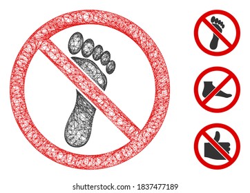 Mesh no footprint polygonal web icon vector illustration. Model is based on no footprint flat icon. Triangular mesh forms abstract no footprint flat model.