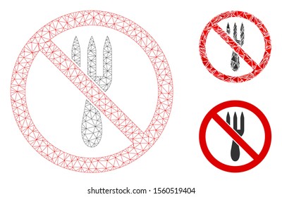 Mesh no fork model with triangle mosaic icon. Wire frame triangular mesh of no fork. Vector mosaic of triangles in various sizes, and color tones. Abstract 2d mesh no fork,