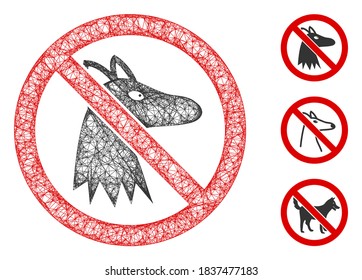 Mesh no fox polygonal web icon vector illustration. Carcass model is based on no fox flat icon. Triangle net forms abstract no fox flat carcass.