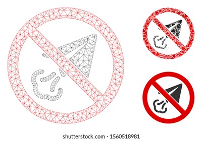 Mesh no freelance model with triangle mosaic icon. Wire carcass triangular mesh of no freelance. Vector collage of triangle parts in various sizes, and color hues. Abstract 2d mesh no freelance,