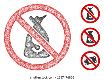 Mesh no funds polygonal web icon vector illustration. Carcass model is created from no funds flat icon. Triangle mesh forms abstract no funds flat model.