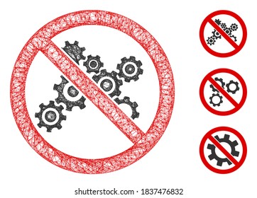 Malla sin engranajes ilustración vectorial de icono web poligonal. El modelo de canal se crea a partir de un icono plano sin engranajes. Los formularios de red triangular no abstraen ningún modelo plano de engranajes.