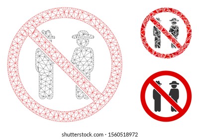 Mesh no gentlemen model with triangle mosaic icon. Wire carcass triangular mesh of no gentlemen. Vector mosaic of triangle parts in different sizes, and color tints. Abstract flat mesh no gentlemen,
