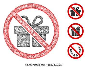 Mesh no gifts polygonal web 2d vector illustration. Model is based on no gifts flat icon. Triangular mesh forms abstract no gifts flat model.