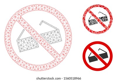 Mesh no glasses model with triangle mosaic icon. Wire frame polygonal network of no glasses. Vector composition of triangle elements in variable sizes, and color hues. Abstract flat mesh no glasses,