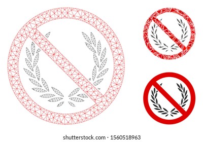 Mesh no glory model with triangle mosaic icon. Wire frame triangular network of no glory. Vector composition of triangle parts in various sizes, and color tinges. Abstract flat mesh no glory,
