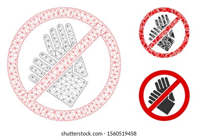Mesh no gloves model with triangle mosaic icon. Wire carcass polygonal mesh of no gloves. Vector composition of triangle parts in different sizes, and color shades. Abstract 2d mesh no gloves,