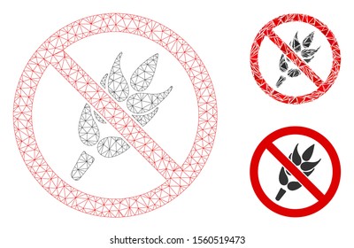 Mesh no gluten model with triangle mosaic icon. Wire carcass triangular mesh of no gluten. Vector mosaic of triangle parts in various sizes, and color shades. Abstract 2d mesh no gluten,