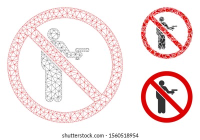Mesh no gun using model with triangle mosaic icon. Wire carcass polygonal network of no gun using. Vector mosaic of triangle elements in variable sizes, and color tinges.