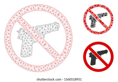 Mesh no guns model with triangle mosaic icon. Wire frame triangular mesh of no guns. Vector mosaic of triangle parts in various sizes, and color tints. Abstract flat mesh no guns,