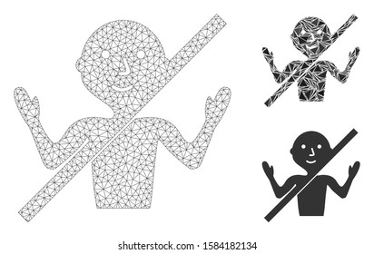 Mesh no guru model with triangle mosaic icon. Wire frame triangular mesh of no guru. Vector mosaic of triangles in various sizes, and color shades. Abstract flat mesh no guru,