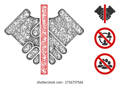 Mesh no handshake polygonal web 2d vector illustration. Carcass model is based on no handshake flat icon. Triangle network forms abstract no handshake flat model.