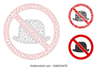 Mesh no hat model with triangle mosaic icon. Wire carcass polygonal mesh of no hat. Vector composition of triangles in various sizes, and color hues. Abstract flat mesh no hat,