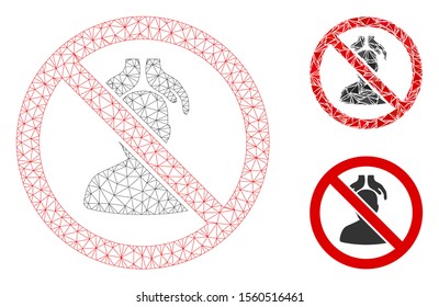 Mesh no head massage model with triangle mosaic icon. Wire carcass triangular mesh of no head massage. Vector mosaic of triangle parts in variable sizes, and color tinges.
