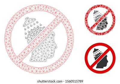 Mesh no head shower model with triangle mosaic icon. Wire carcass triangular mesh of no head shower. Vector mosaic of triangle parts in variable sizes, and color tinges.