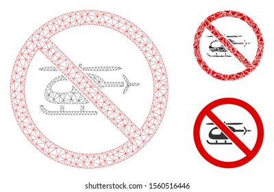 Mesh no helicopter model with triangle mosaic icon. Wire frame polygonal mesh of no helicopter. Vector mosaic of triangle elements in different sizes, and color tones.