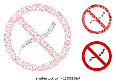 Mesh no helminth worms model with triangle mosaic icon. Wire carcass triangular network of no helminth worms. Vector mosaic of triangle elements in various sizes, and color tints.