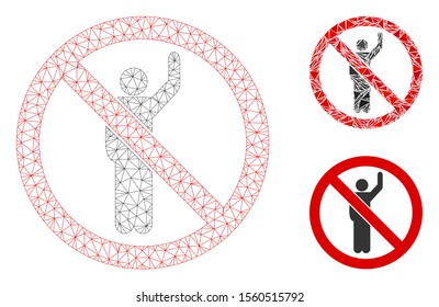 Mesh no hitchhike model with triangle mosaic icon. Wire frame triangular mesh of no hitchhike. Vector mosaic of triangle parts in variable sizes, and color tones. Abstract 2d mesh no hitchhike,