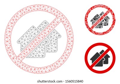 Mesh no houses model with triangle mosaic icon. Wire carcass triangular mesh of no houses. Vector mosaic of triangle elements in different sizes, and color tints. Abstract 2d mesh no houses,