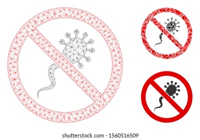 Mesh no infection model with triangle mosaic icon. Wire frame polygonal mesh of no infection. Vector mosaic of triangles in variable sizes, and color tinges. Abstract 2d mesh no infection,