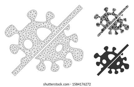 Mesh no infection model with triangle mosaic icon. Wire carcass polygonal mesh of no infection. Vector mosaic of triangle elements in different sizes, and color hues. Abstract flat mesh no infection,