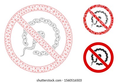 Mesh no insemination model with triangle mosaic icon. Wire frame triangular mesh of no insemination. Vector collage of triangle parts in various sizes, and color hues.