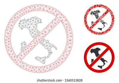 Mesh no italian model with triangle mosaic icon. Wire frame polygonal network of no italian. Vector composition of triangle elements in various sizes, and color tinges. Abstract 2d mesh no italian,